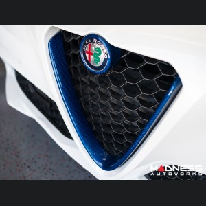 Alfa Romeo Giulia Front V Shield Grill Frame + Emblem Frame Kit - Carbon Fiber - Blue Candy